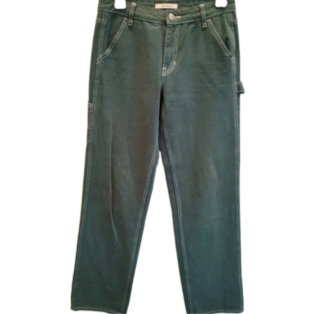 PacSun Low Rise Carpenter Jeans Women 29x33 Green Wide Leg Denim Baggy Street